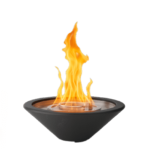 Black fire bowl feature with glowing flame, part of a custom pool design by H2Oasis Pools & Spas in Punta Gorda, Florida.