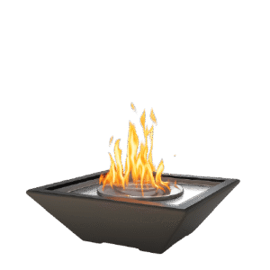 Square fire bowl feature with vivid flame designed for modern pools by H2Oasis Pools & Spas in Punta Gorda, Florida.