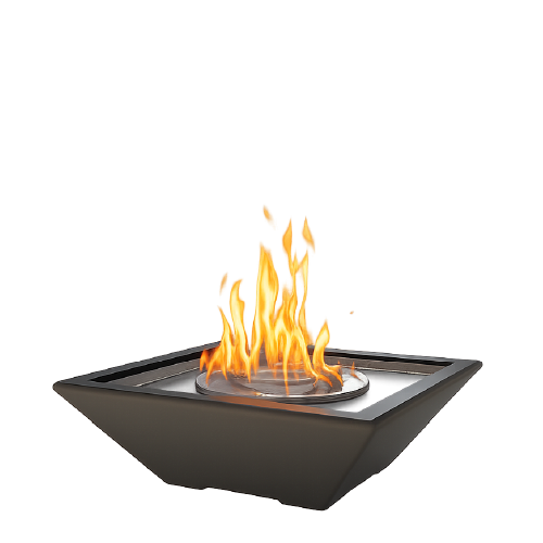 Square fire bowl feature with vivid flame designed for modern pools by H2Oasis Pools & Spas in Punta Gorda, Florida.